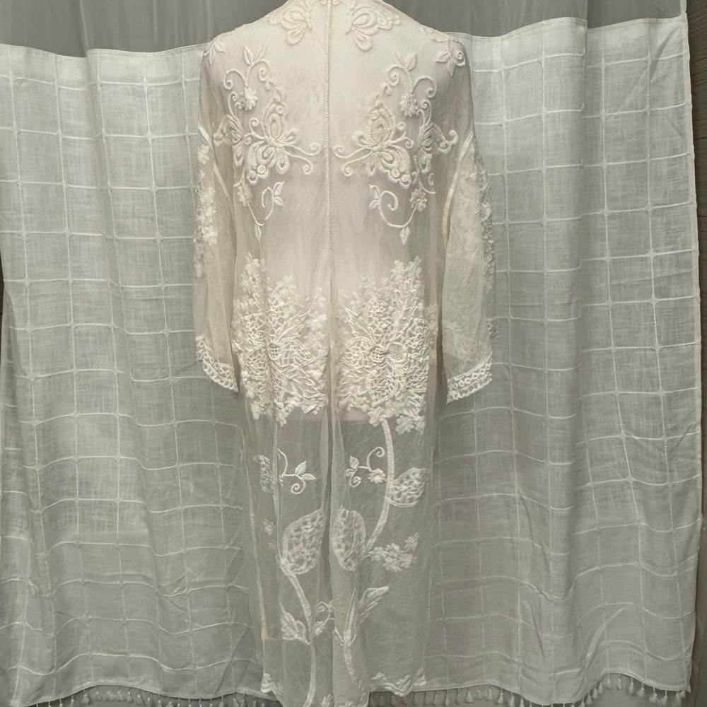Anthropologie Do Everything In Love Cream Embroidered Sheer Lace Kimono Cardigan - Picture 5 of 7